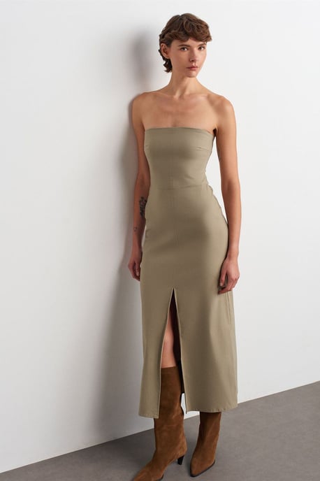 Strapless Aansluitende Midi-jurk met Splits - Image 3