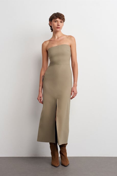 Strapless Aansluitende Midi-jurk met Splits - Image 5