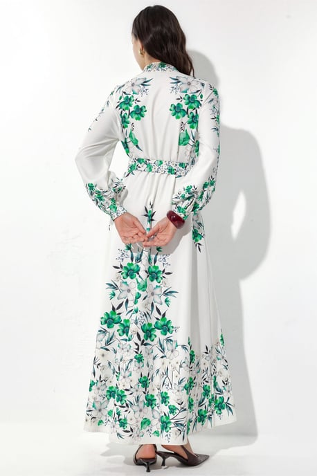 Blommig Midjeband Maxi Skjortklänning - Image 3