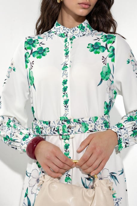 Blommig Midjeband Maxi Skjortklänning - Image 4