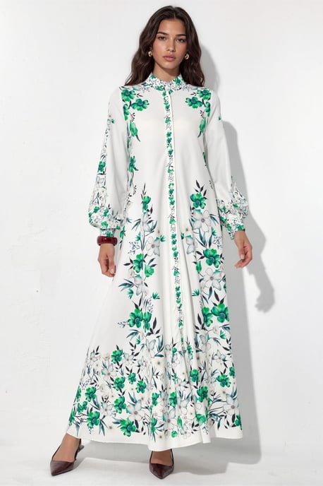 Blommig Midjeband Maxi Skjortklänning - Image 5