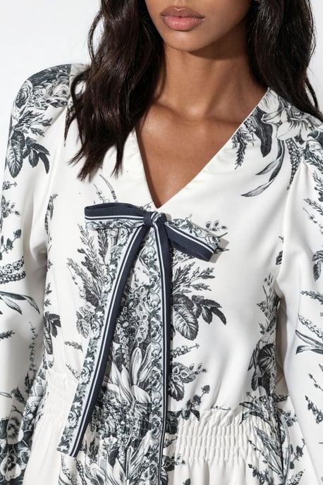 Geprinte V-hals Maxi-jurk met Strikdetail - Image 4