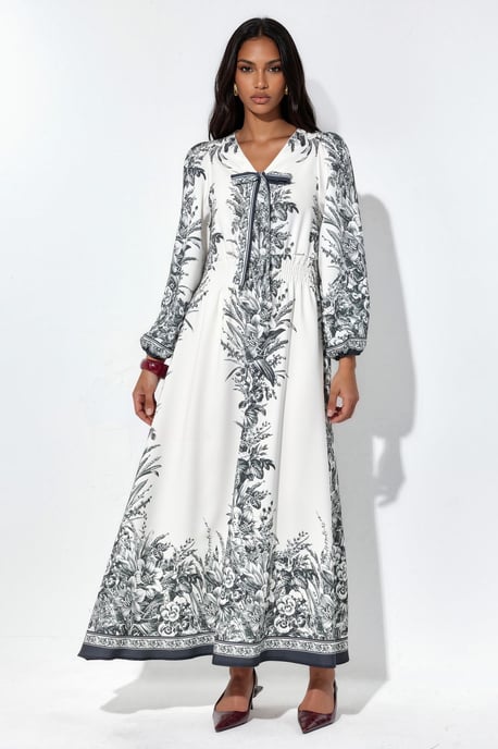 Geprinte V-hals Maxi-jurk met Strikdetail - Image 5