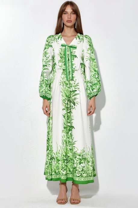 Geprinte V-hals Maxi Jurk Met Strikdetail - Image 5
