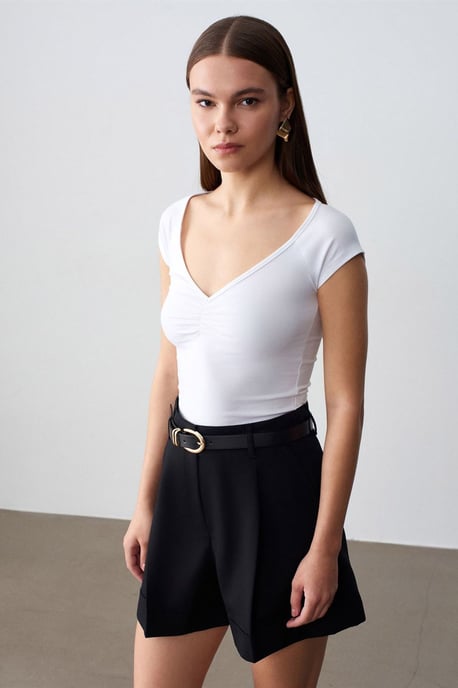 Vrouwen Slim Fit V-Hals Katoenen T-Shirt - Image 3