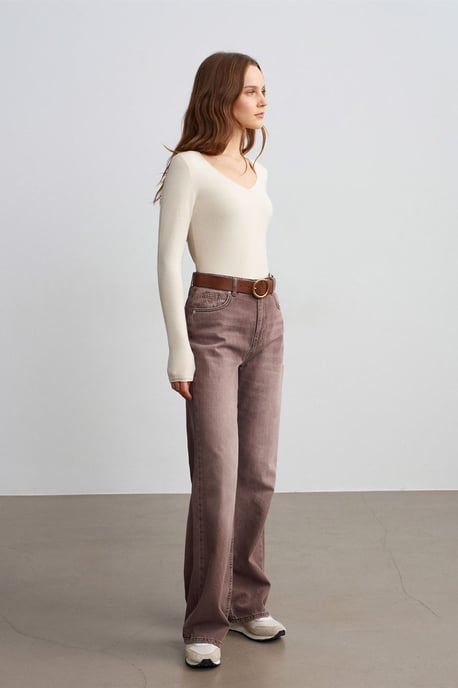 Slim Fit V-hals Ribbels Trui - Image 4