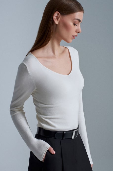 Slim Fit V-hals Geribbelde Trui - Image 2