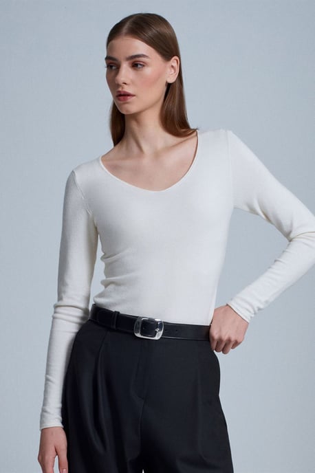 Slim Fit V-hals Geribbelde Trui - Image 3