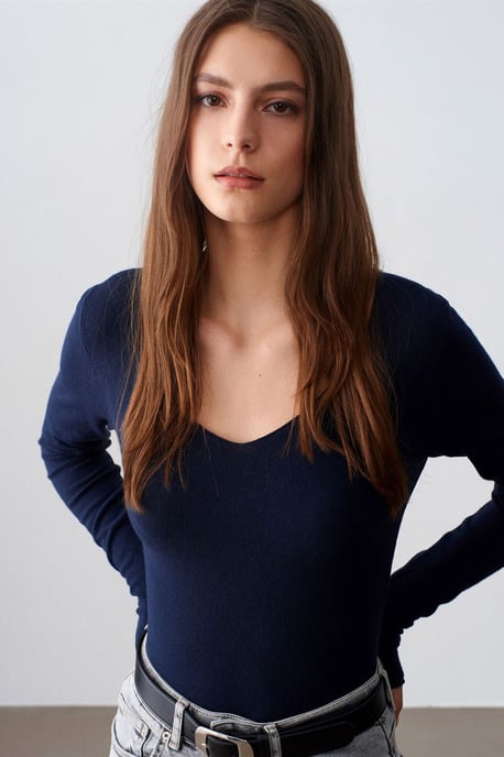 Slim Fit V-hals Geribbelde Gebreide Trui - Image 3