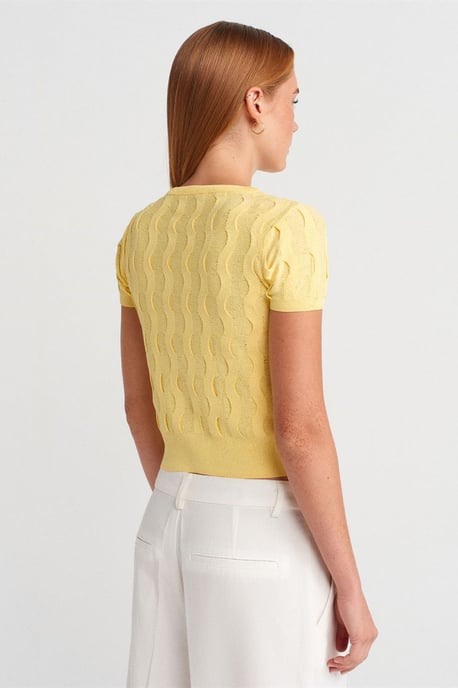 Dames Cropped Jacquard Knopen Cardigan - Image 2