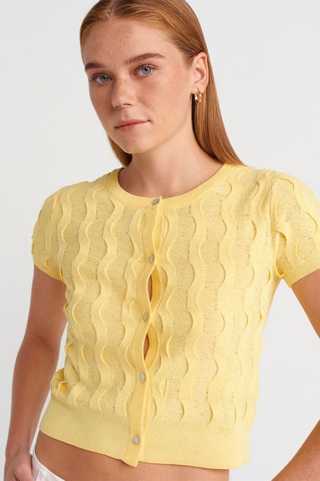 Dames Cropped Jacquard Knopen Cardigan - Image 3