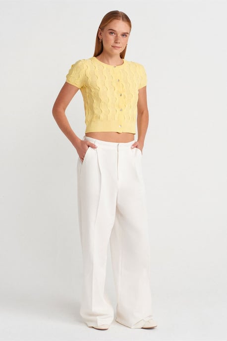 Dames Cropped Jacquard Knopen Cardigan - Image 4