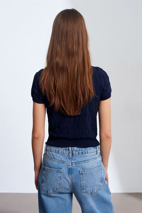 Dames Cropped Jacquard Knopen Cardigan - Image 2