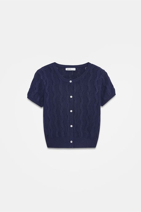 Dames Cropped Jacquard Knopen Cardigan - Image 5