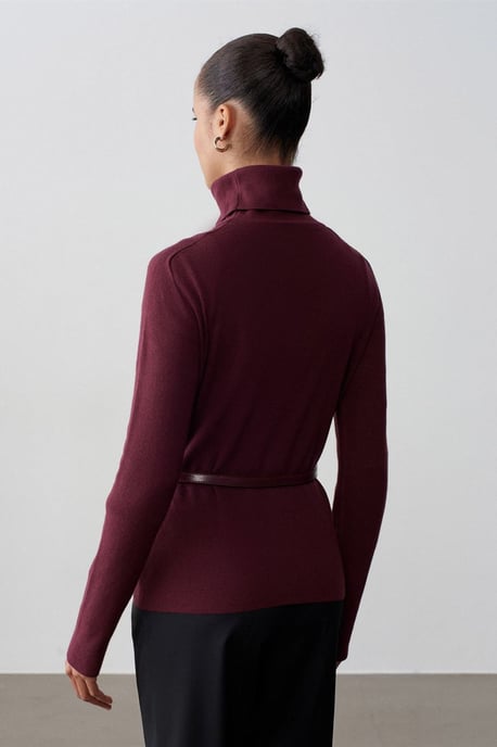 Kvinnors bälte turtleneck stickad tröja - Image 2