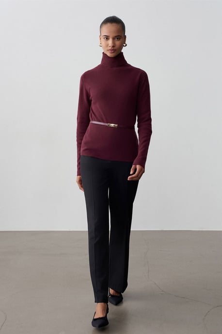 Kvinnors bälte turtleneck stickad tröja - Image 3