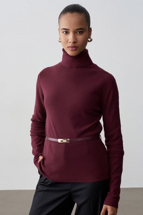 Kvinnors bälte turtleneck stickad tröja - Image 4