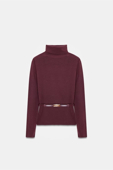 Kvinnors bälte turtleneck stickad tröja - Image 5