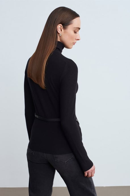 Women's Belted Turtleneck Knit Sweater - Image 2