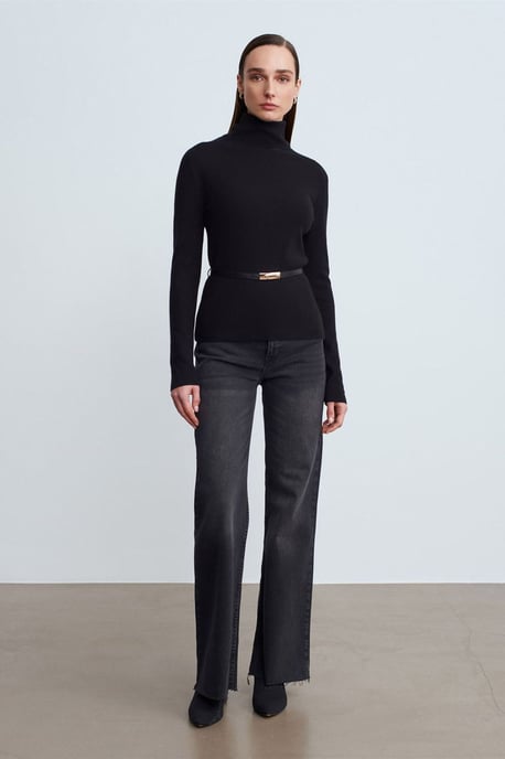 Women's Belted Turtleneck Knit Sweater - Image 3