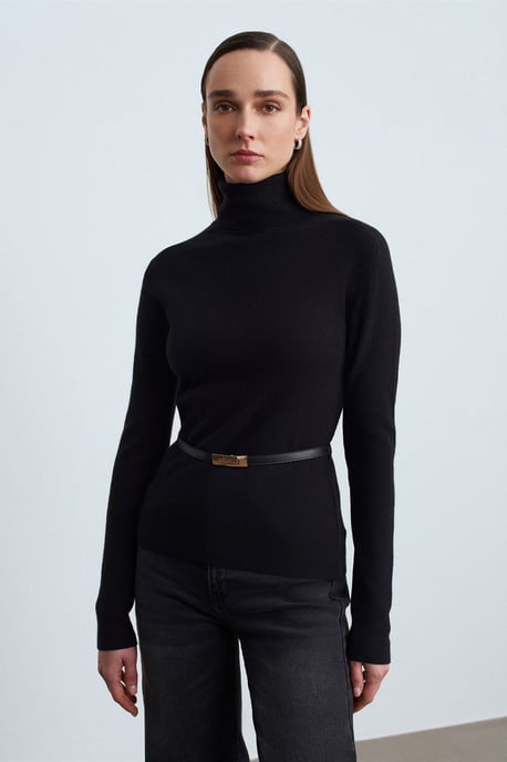 Women's Belted Turtleneck Knit Sweater - Image 4