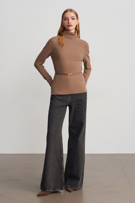 Women's Belted Turtleneck Knit Sweater - Image 4