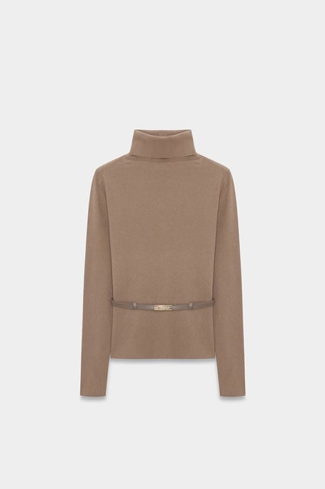 Women's Belted Turtleneck Knit Sweater - Image 5
