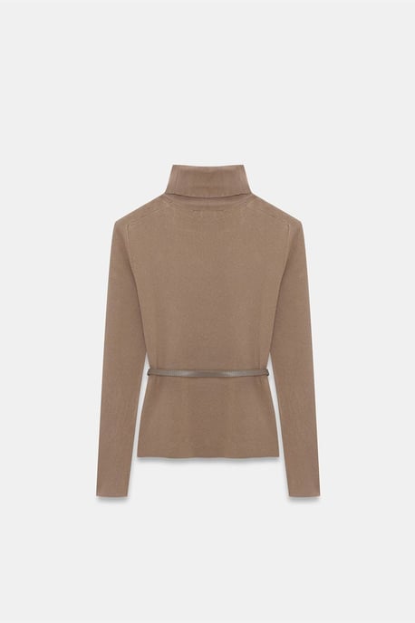 Women's Belted Turtleneck Knit Sweater - Image 6