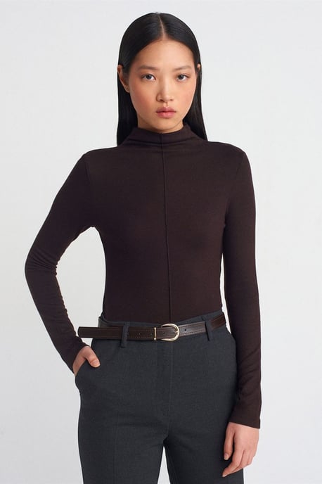 Ribbad polokrage blus med lång ärm - Image 1