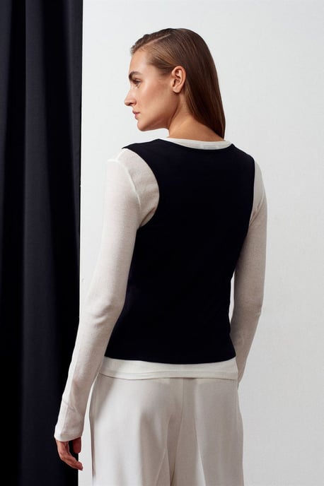 Aangesloten Katoenen Crew Neck Lange Mouw Blouse - Image 2