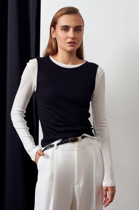Aangesloten Katoenen Crew Neck Lange Mouw Blouse - Image 3