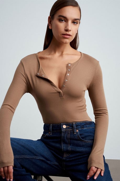 Slim Fit Långärmad Jersey Blus - Image 2