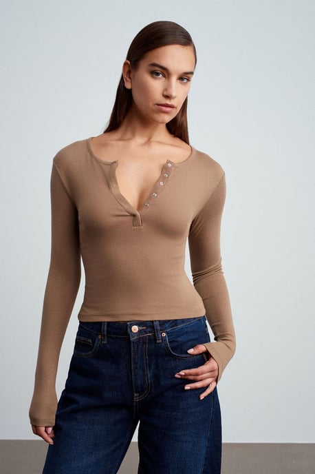 Slim Fit Långärmad Jersey Blus - Image 5