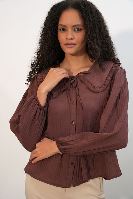 Dames Viscose-mix Blouse Met Baby Kraag - Image 3