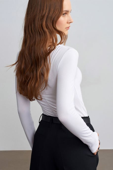 Slim Fit Båtkrage Blus med Långa Ärmar - Image 2