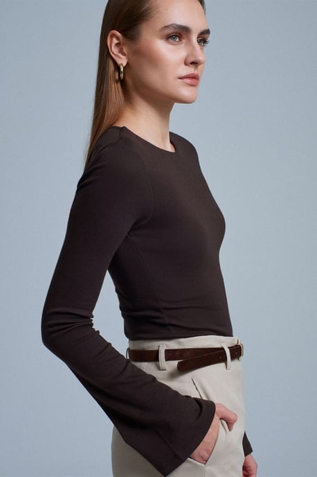 Slim Fit Långärmad Crew Neck Blus - Image 2