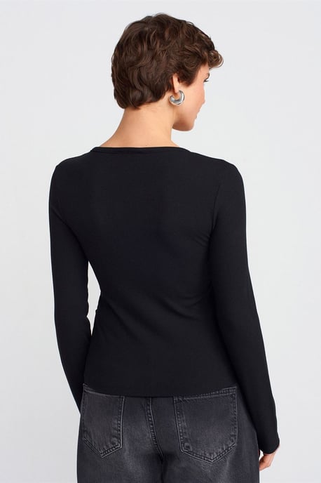 Slim Fit Geribbelde Blouse met Knopen aan de Voorkant - Image 2