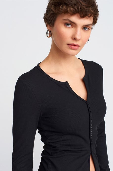 Slim Fit Geribbelde Blouse met Knopen aan de Voorkant - Image 4