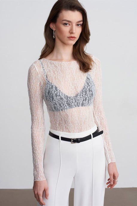 Slim Fit Kanten Bootsvorm Blouse - Image 2