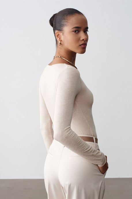 Slim Fit Bootneck Lange Mouw Gebreide Blouse - Image 3