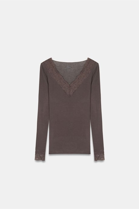 Slim Fit V-Hals Kant Blouse - Image 5