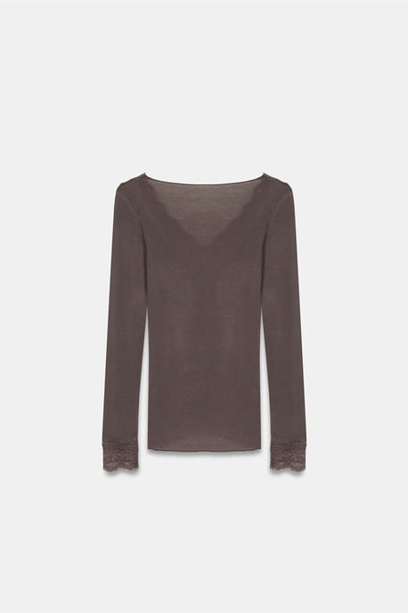 Slim Fit V-Hals Kant Blouse - Image 6