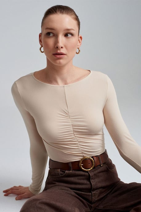 Slim Fit Båtkrage Blus med Långa Ärmar - Image 2