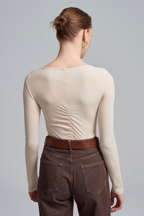 Slim Fit Båtkrage Blus med Långa Ärmar - Image 3