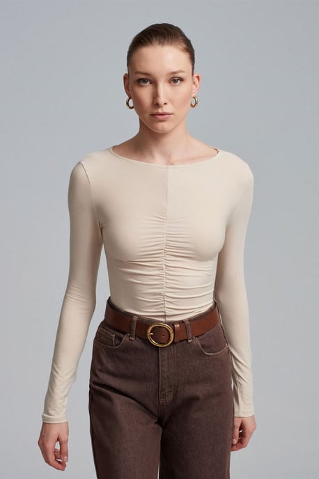 Slim Fit Båtkrage Blus med Långa Ärmar - Image 4