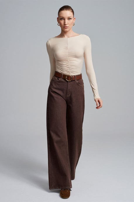 Slim Fit Båtkrage Blus med Långa Ärmar - Image 5