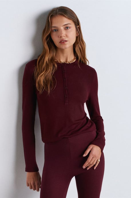 Slim Fit V-Neck Button Blouse - Image 1