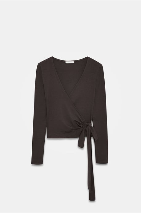 Women’s Crop Wrap Blouse With Tie Detail - Image 5