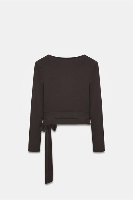 Women’s Crop Wrap Blouse With Tie Detail - Image 6