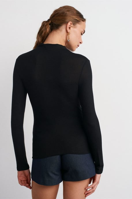 Ribbad polokrage blus med lång ärm - Image 2